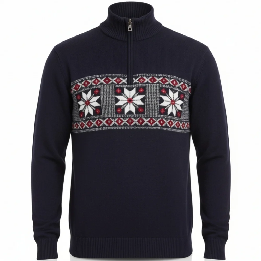 Weatherproof Vintage Men's 1/4 Zip Blue Holiday Sweater Size Large